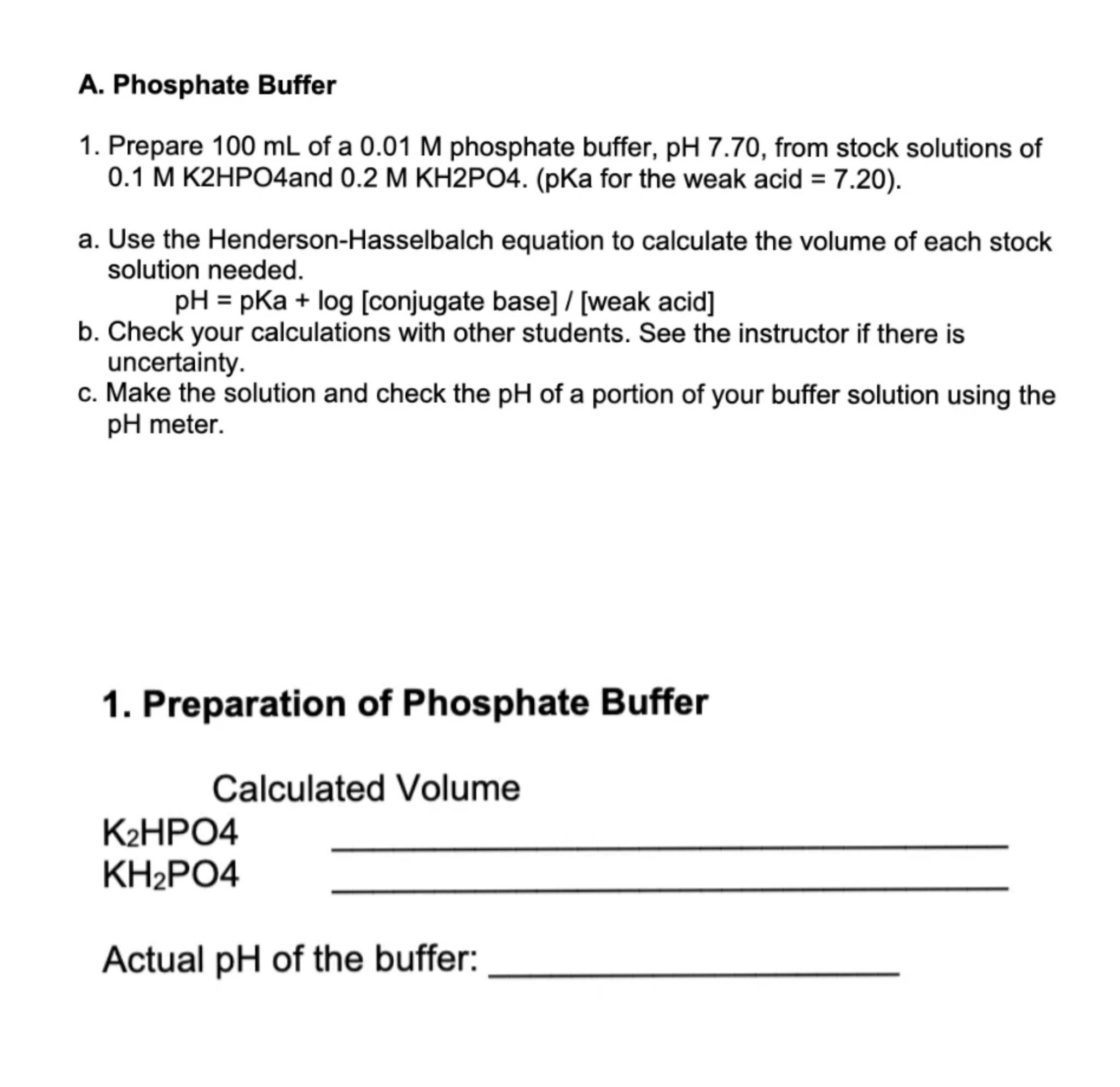 Calculate The Phosphate Buffer And The Actual Ph Of The Buffer Show