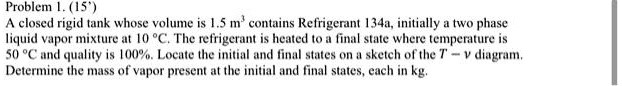 SOLVED Problem 1 15 A closed rigid tank whose volume is 1 5 mÂ³