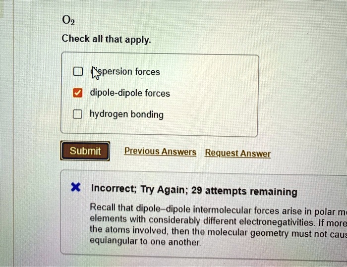 SOLVED 02 Check All That Apply Lspersion Forces Dipole Dipole Forces