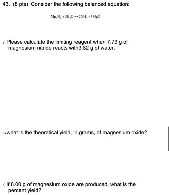 Solved Pts Consider The Following Balanced Equation Mg N