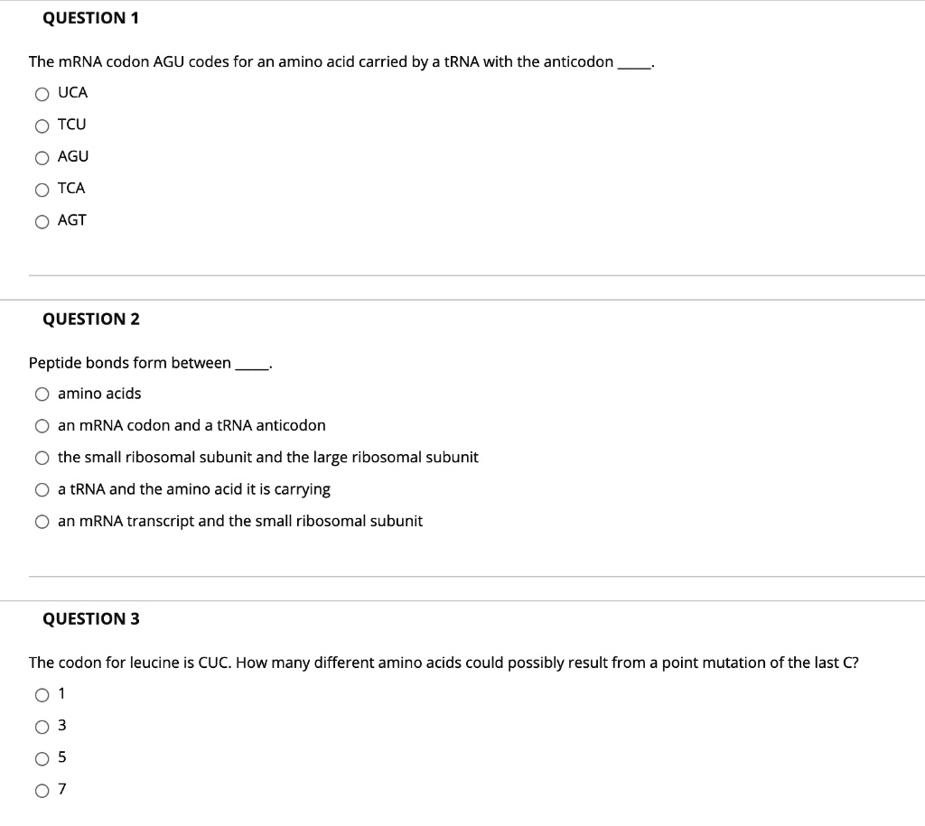 SOLVED QUESTION The MRNA Codon AGU Codes For An Amino Acid Carried By