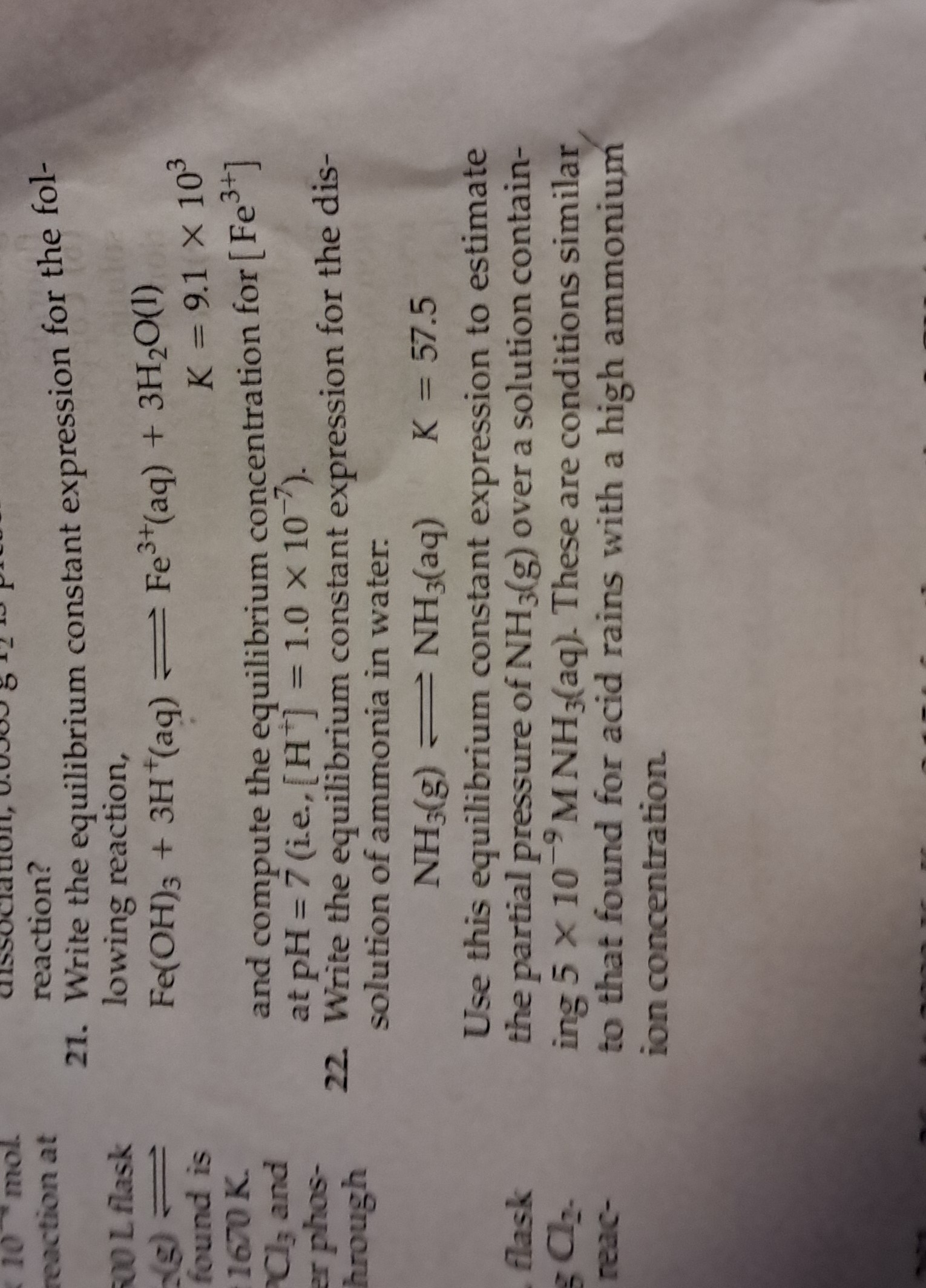 SOLVED Reaction 21 Write The Equilibrium Constant Expression For The