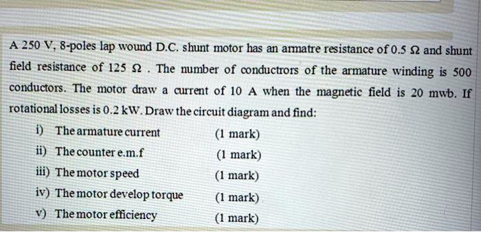 Solved A V Pole Lap Wound D C Shunt Motor Has An Armature