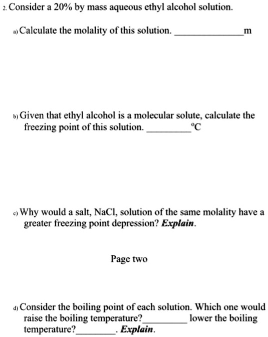 Solved Consider A By Mass Aqueous Ethyl Alcohol Solution Calculate