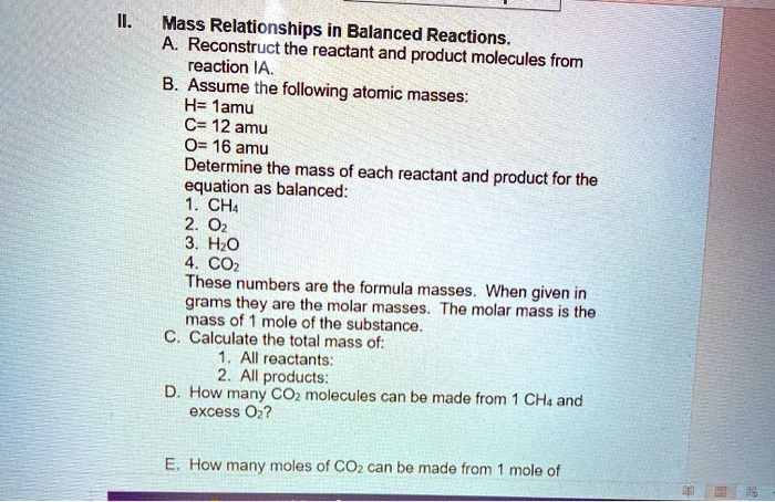 SOLVED Mass Relationships In Balanced Reactions Reconstruct The