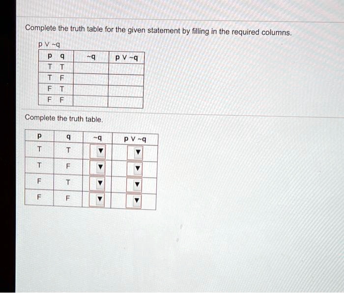 SOLVED Complete The Truth Table For The Given Statement By Filling In