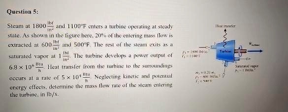 Solved Question Steam At Lbf In And F Enters A Turbine