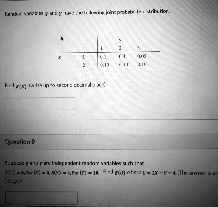 SOLVED Random Variables X And Y Have The Following Joint Probability