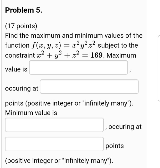 SOLVED Problem 5 17 Points Find The Maximum And Minimum Values Of