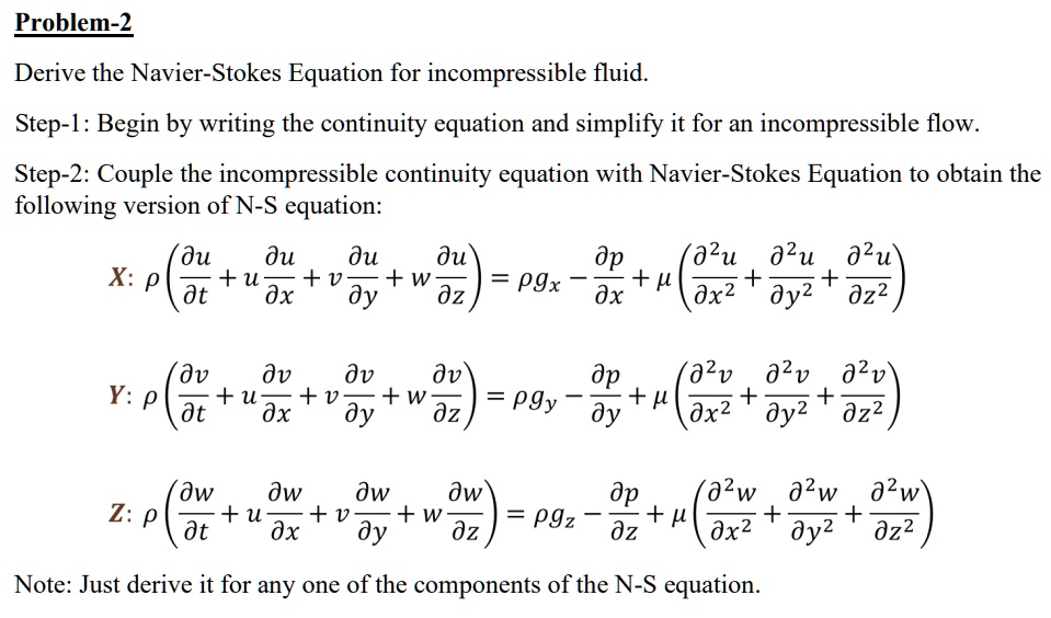 SOLVED Problem 2 Derive The Navier Stokes Equation For Incompressible