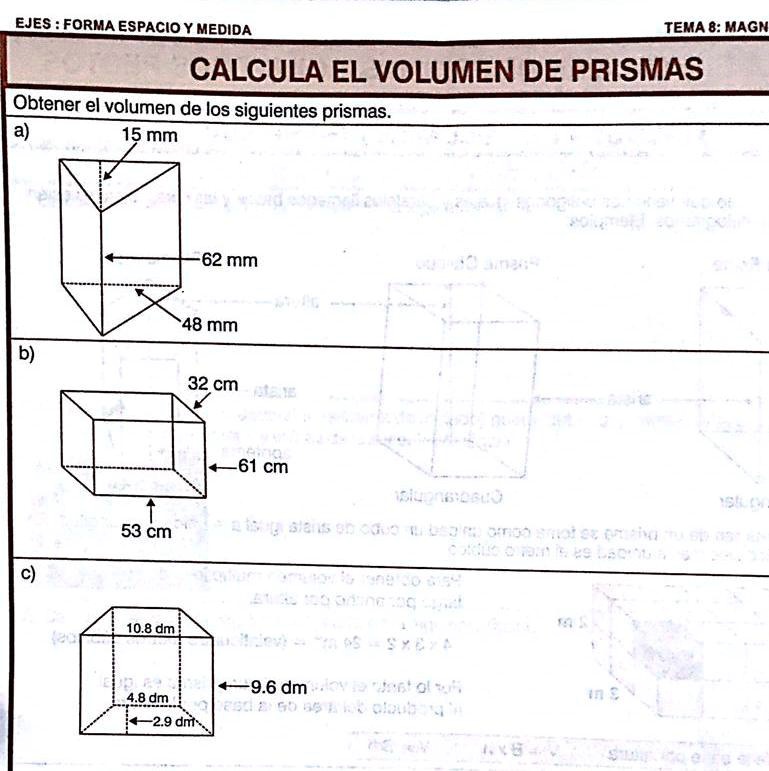 Solved Calcula El Volumen De Prismas Ejes Forma Espacio Y Medida