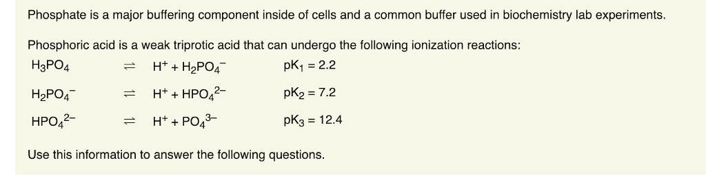 Solved Phosphate Is A Major Buffering Component Inside Of Cells And A