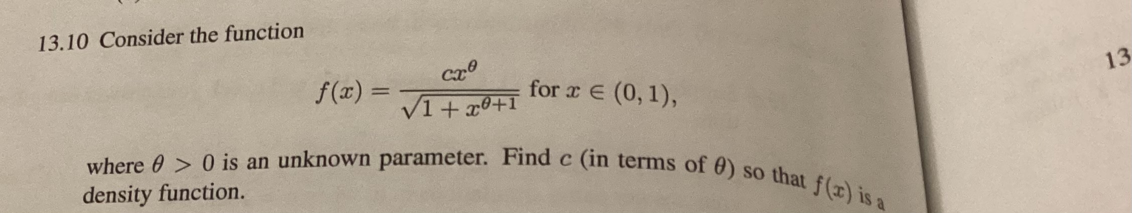 SOLVED 13 10 Consider the function f x c x θ 1 x θ 1 for x 0