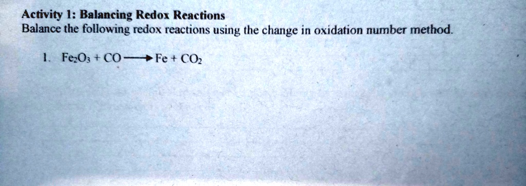 Activity I Balancing Redox Reactions Balance The Following Redox