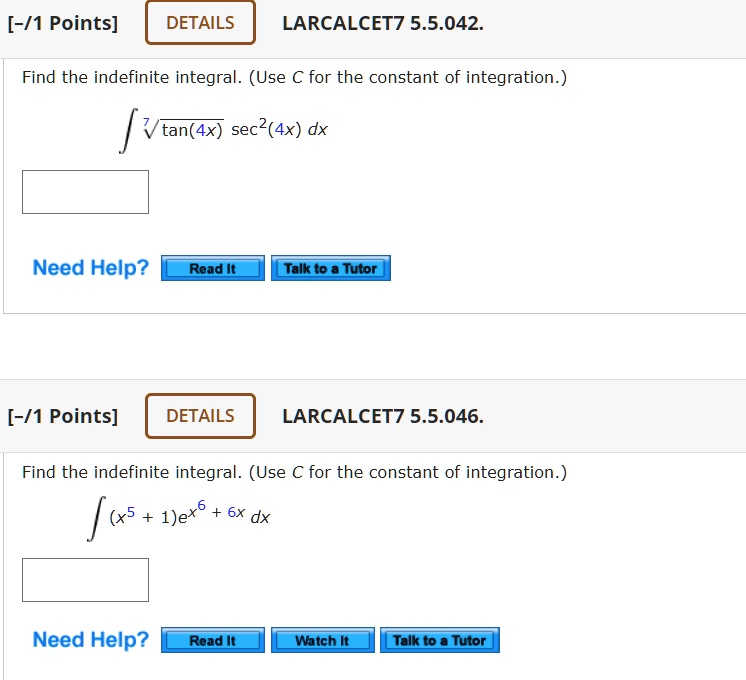 SOLVED 1 Points DETAILS LARCALCET7 5 5 042 Find The Indefinite