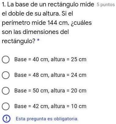 Solved Me Ayudan Por Favor La Base De Un Rect Ngulo Mide Puntos