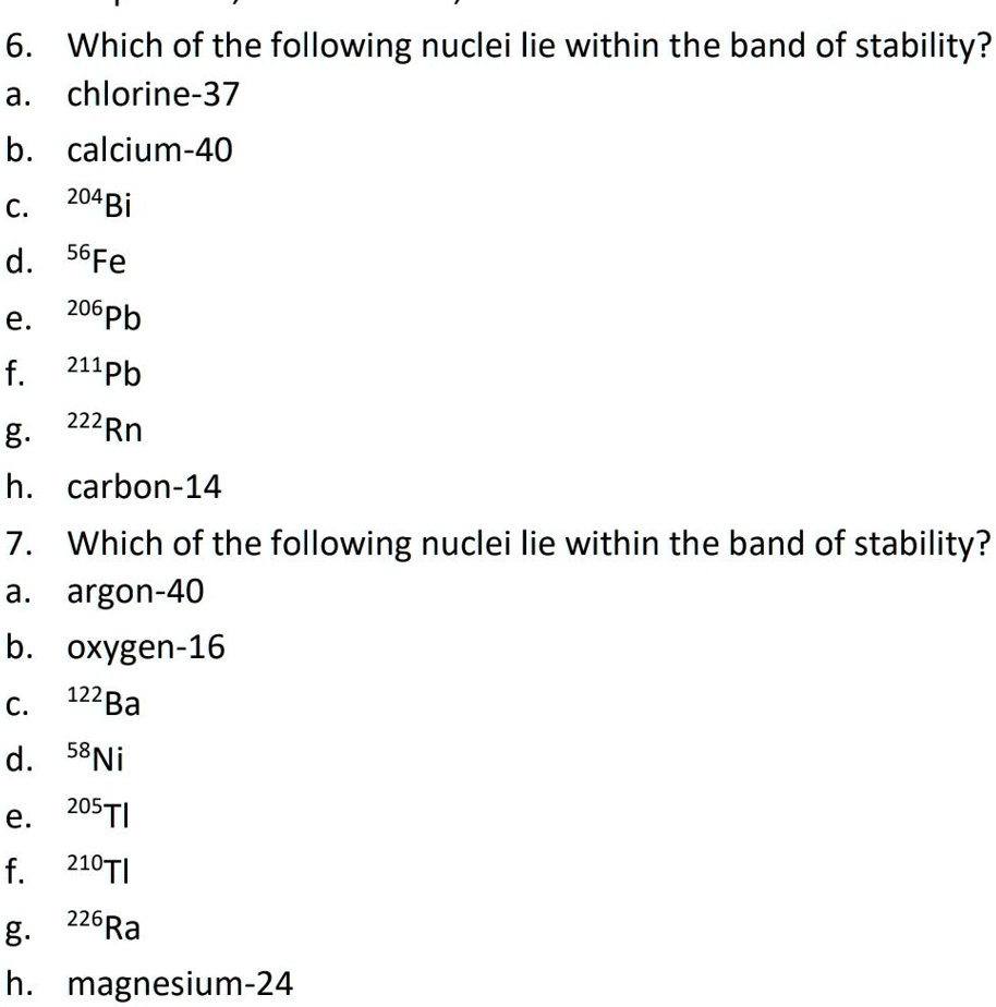 Solved Which Of The Following Nuclei Lie Within The Band Of