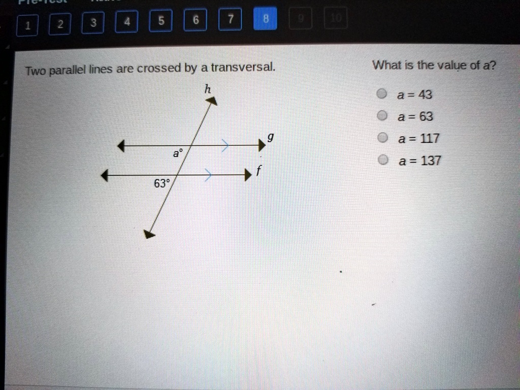 SOLVED Two Parallel Lines Are Crossed By A Transversal What Is The