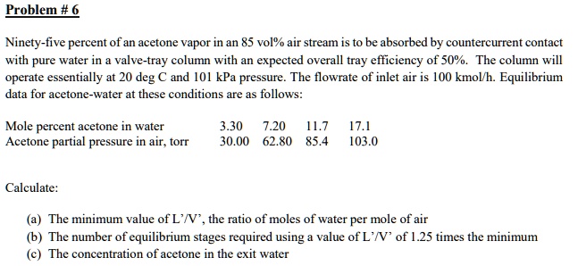 SOLVED Problem 6 Ninety Five Percent Of An Acetone Vapor In An 85 Vol