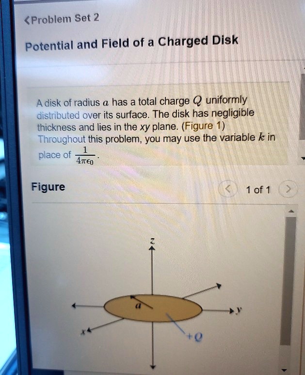 Solved Problem Set Potential And Field Of A Charged Disk A Disk Of