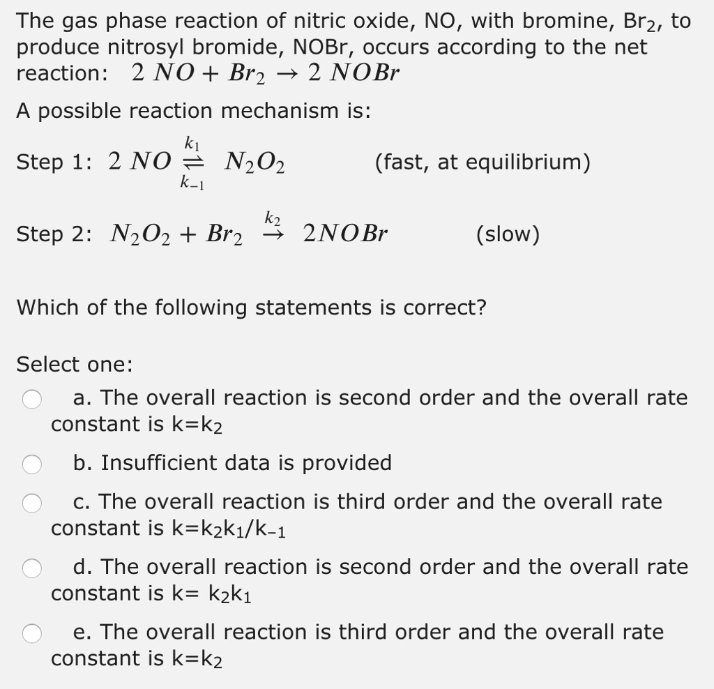 Solved The Gas Phase Reaction Of Nitric Oxide No With Bromine Brz