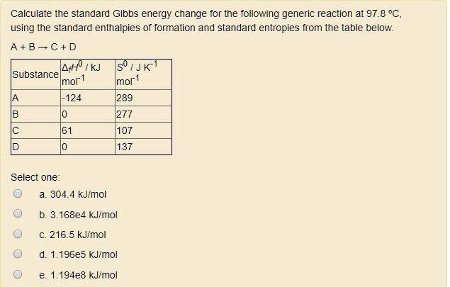 SOLVED Calculate The Standard Gibbs Energy Change For The Following