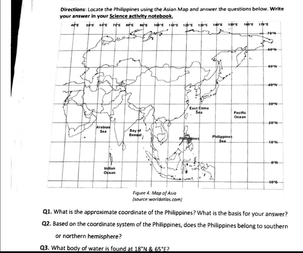 Solved Directions Locate The Philippines Using The Asian Map Figure