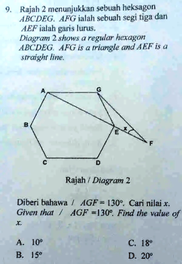 Solved Rajah Menunjukkan Sebuah Heksagon Abcdeg Afg Ialah Sebuah