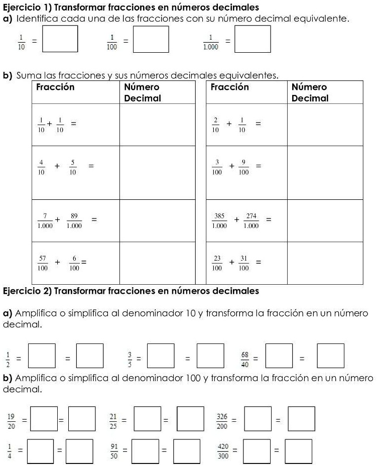 Solved Suma Las Fracciones Y Sus N Meros Decimales Equivalentes De