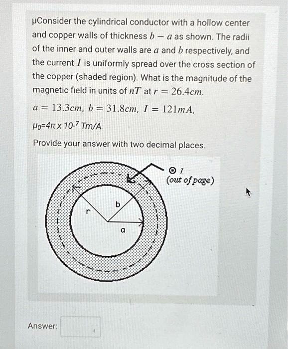 Solved Consider The Cylindrical Conductor With A Hollow Center And