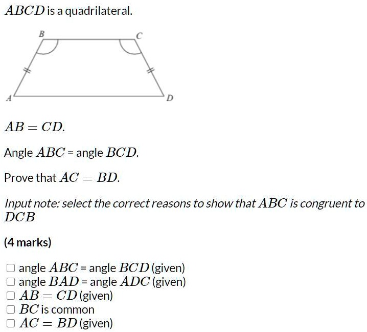 SOLVED ABCD Is A Quadrilateral AB CD Angle ABC Angle BCD Prove