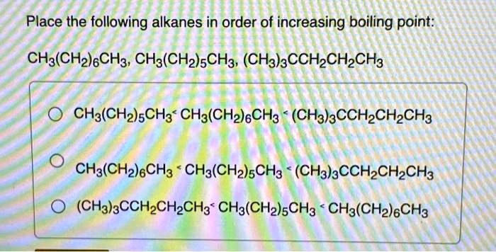 Solved Place The Following Alkanes In Order Of Increasing Boiling