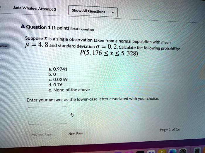 SOLVED Jada Whaley Attempt 2 Show All Questions Question 1 1 Point