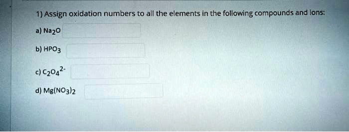 Solved Assign Oxidation Numbers To All The Elements In The