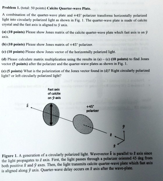 SOLVED Problem 1 Total 50 Points Calcite Quarter Wave Plate A