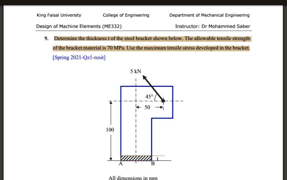 Solved Determine The Thickness T Of The Steel Bracket Shown Below The