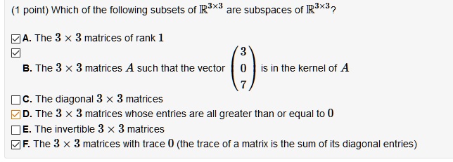 Solved Which Of The Following Subsets Of R X Are Subspaces Of R X A