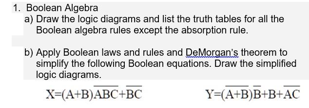 Solved Boolean Algebra A Draw The Logic Diagrams And List The Truth