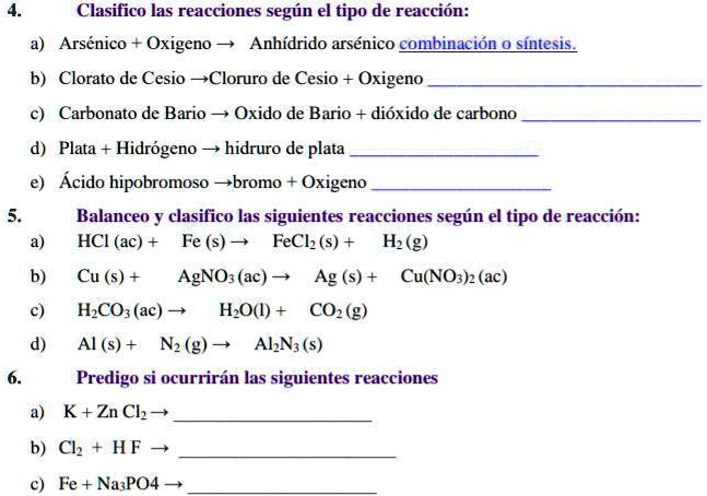 Solved Me Pueden Ayudar Xfavor Clasifico Las Reacciones Seg N El Tipo