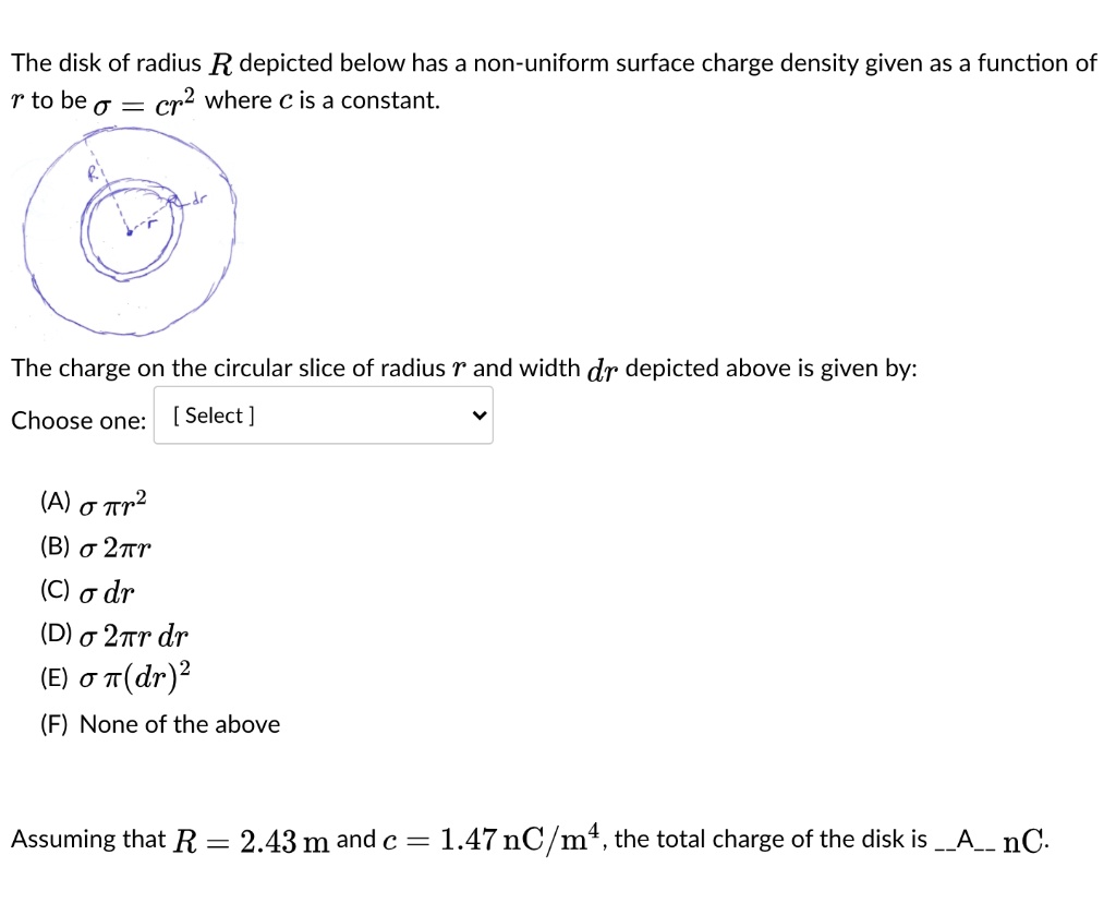 Solved The Disk Of Radius R Depicted Below Has A Non Uniform Surface