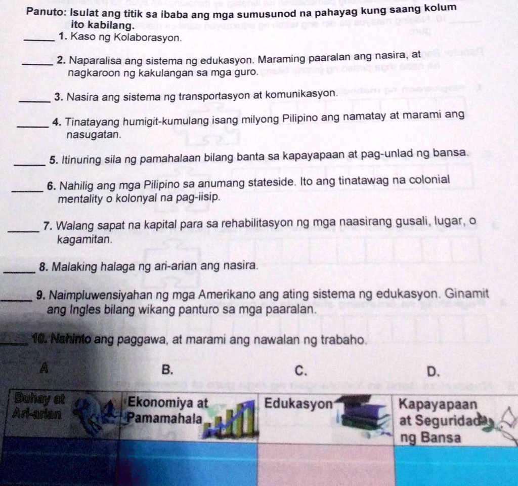 SOLVED Panuto Isulat Ang Titik Sa Ibaba Ang Mga Sumusunod Na Pahayag