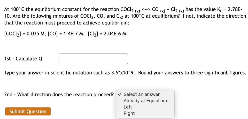 SOLVED At 100C The Equilibrium Constant For The Reaction COCl2 G CO