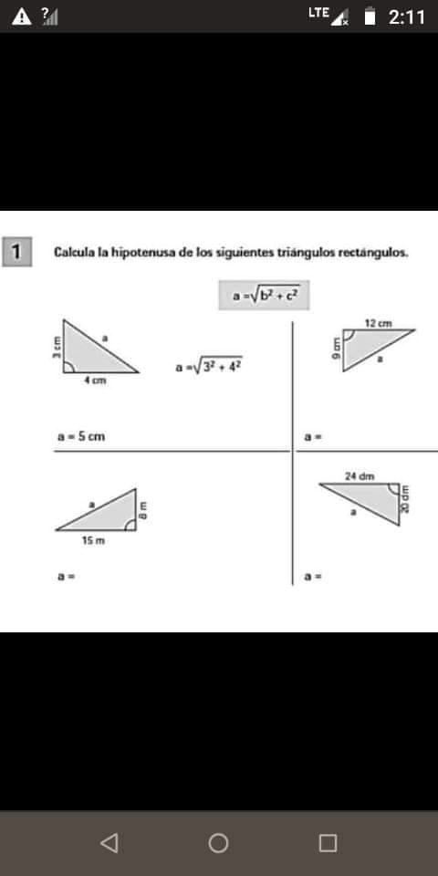 Solved Cual Es La Hipotenusa De Los Siguientes Triangulos Vi Ll Z