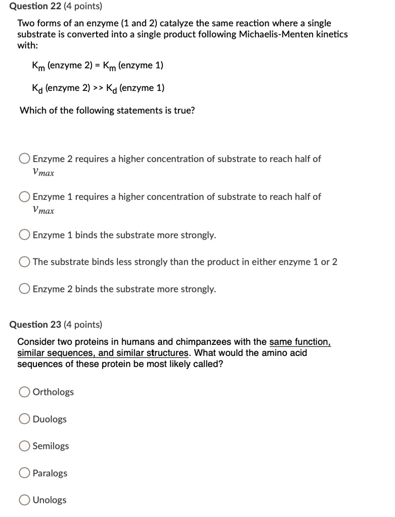 SOLVED Question 22 4 Points Two Forms Of An Enzyme 1 And 2