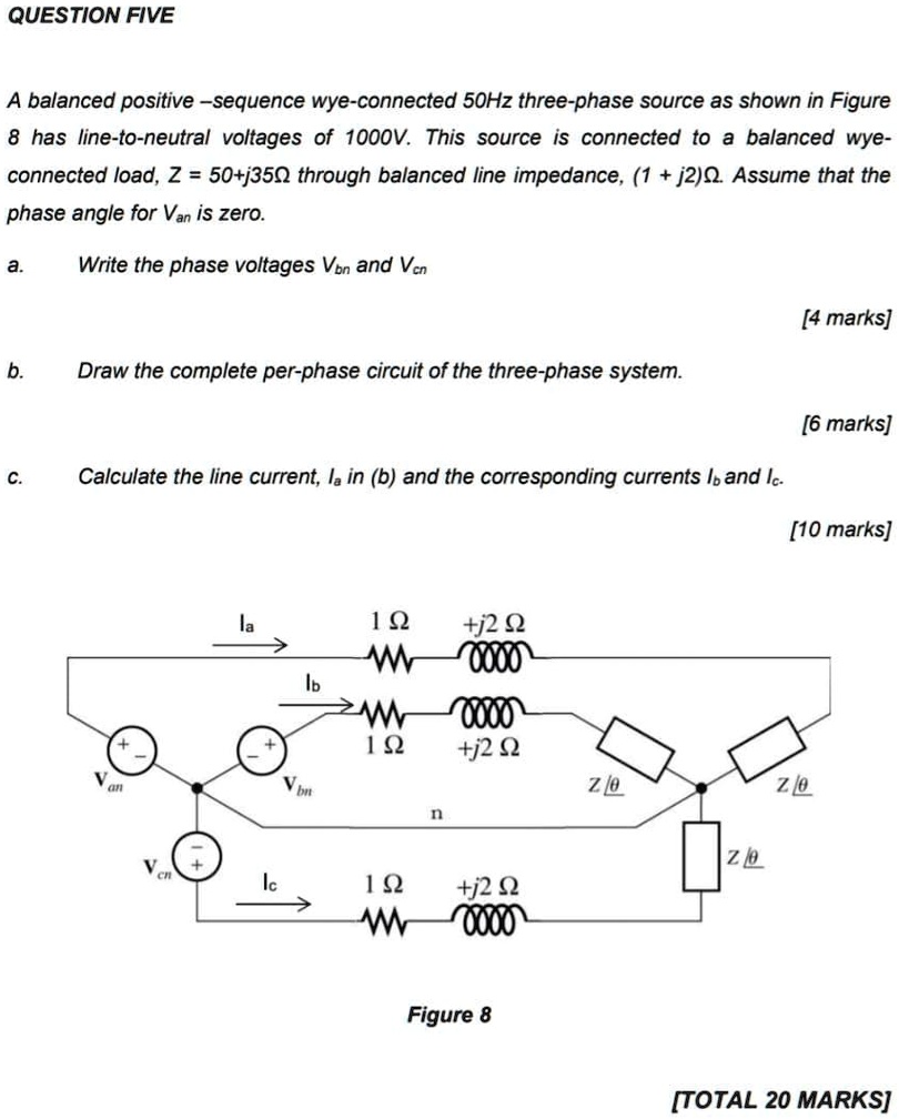 SOLVED QUESTION FIVE A Balanced Positive Sequence Wye Connected 50Hz