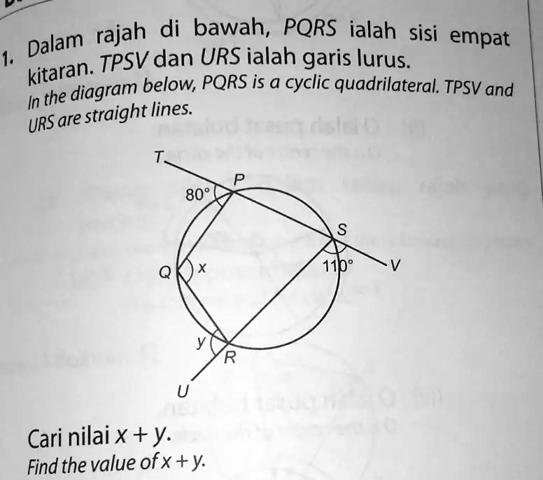 Solved In The Diagram Below Pqrs Is A Cyclic Quadrilateral Tpsv And