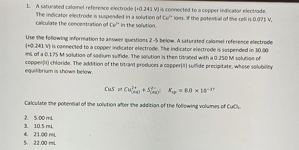 Solved Please Answer All Questions A Saturated Calomel Reference