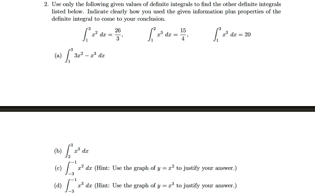 SOLVED Use Only The Following Given Values Of Definite Integrals To