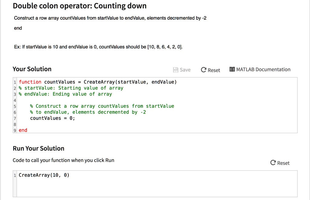 Solved Construct A Row Array Countvalues From Startvalue To Endvalue