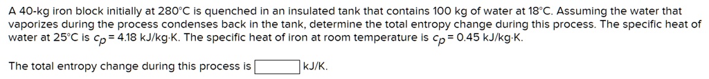 A Kg Iron Block Initially At C Is Quenched In An Insulated Tank